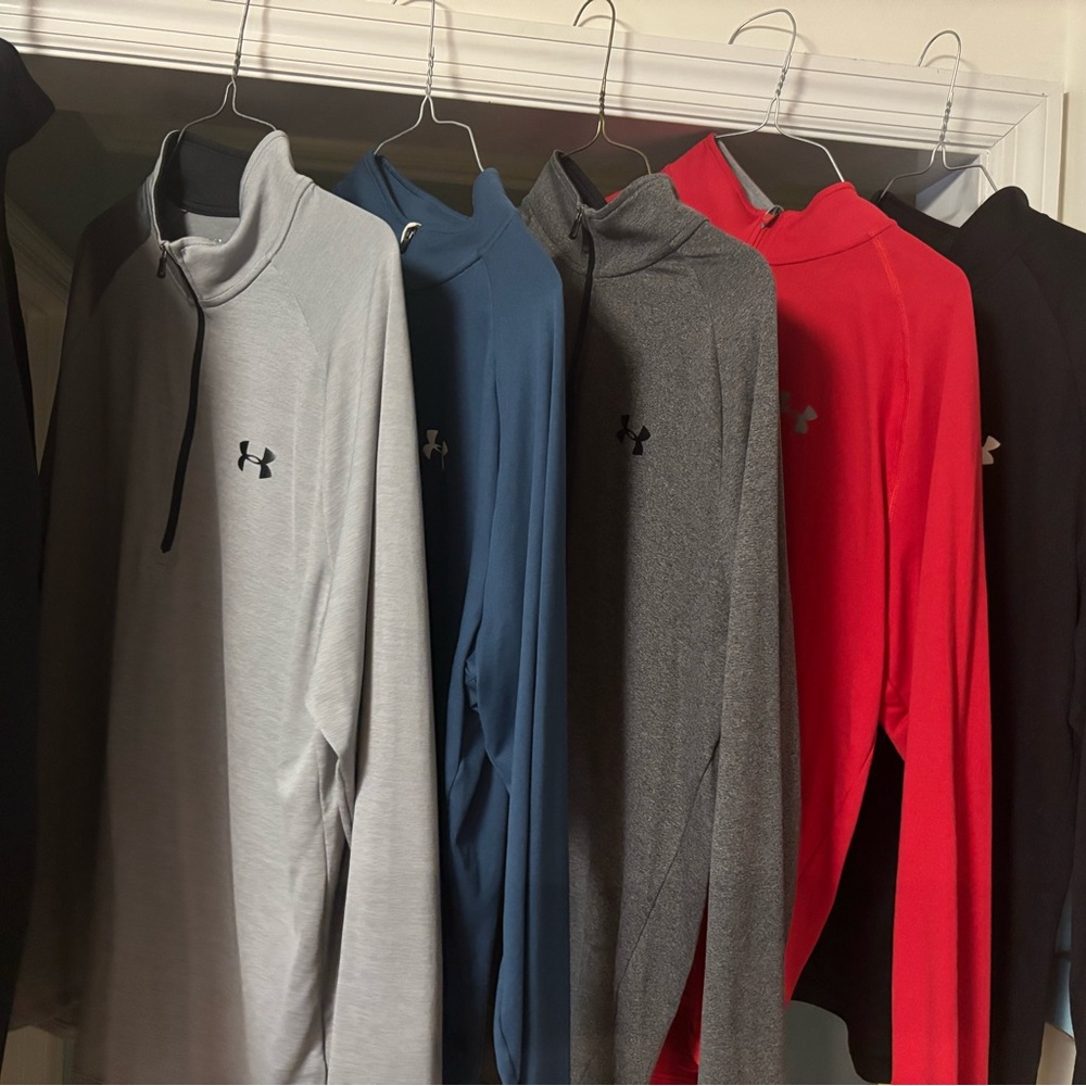 (6) Under Armour Red, Gray, blue and Black Quarter-Zip Pullovers